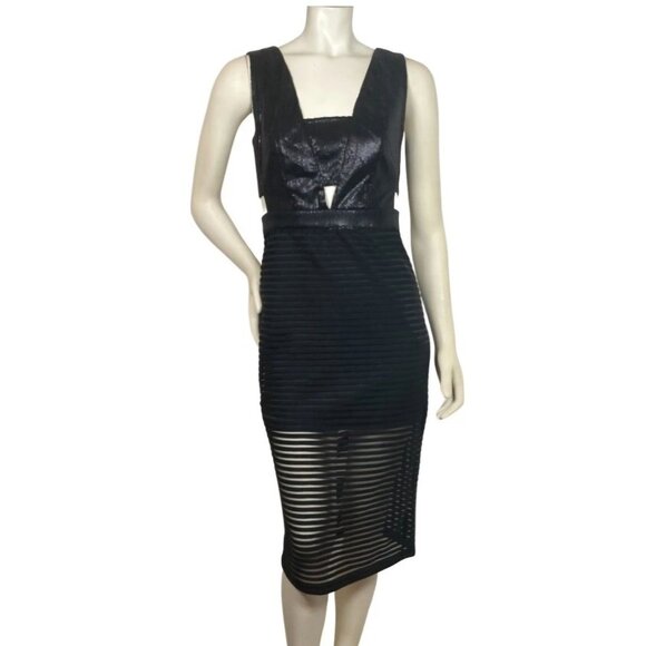 NWT Mustard Seed Cut Out Black Sequin Sheer Panel Midi Dress size Small - Picture 1 of 9